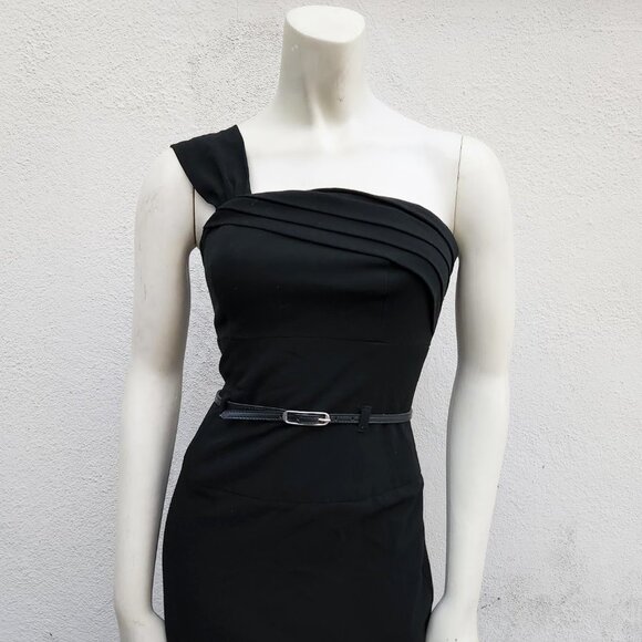 Black Halo One Shoulder Belted Sheath Dress - Picture 3 of 8